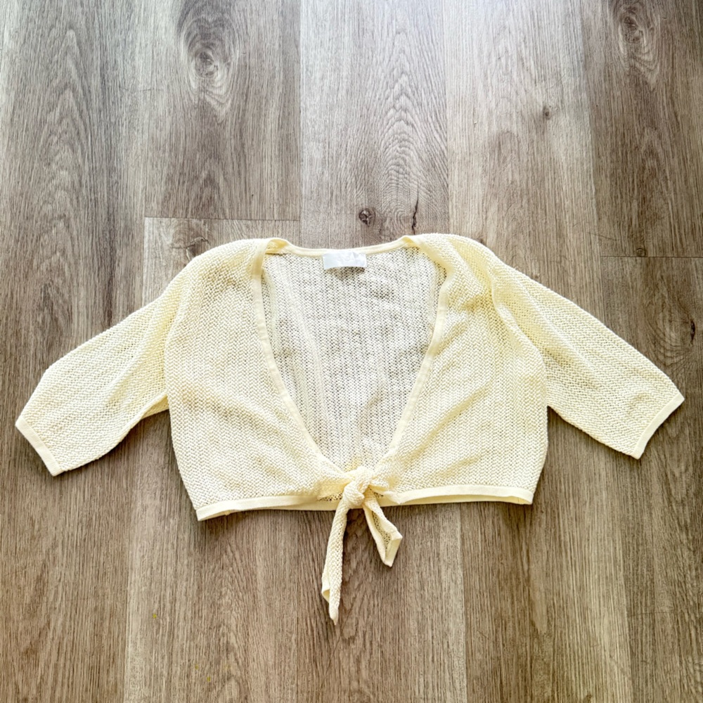 monday swimwear ivory knit wrap front crop top bikini cover up sweater small